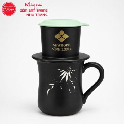 Bộ phin pha cafe quà tặng gốm sứ in logo màu đen nắp nhiều màu NT-BPCF08 - Chi tiết 4