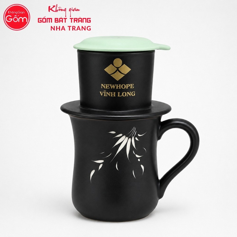 Bộ phin pha cafe quà tặng gốm sứ in logo màu đen nắp nhiều màu NT-BPCF08 - Chi tiết 4