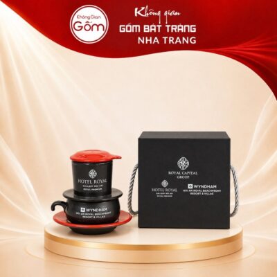 Bộ phin pha cafe quà tặng gốm sứ in logo màu đen nắp đổ NT-BPCF02 - Ảnh đại diện