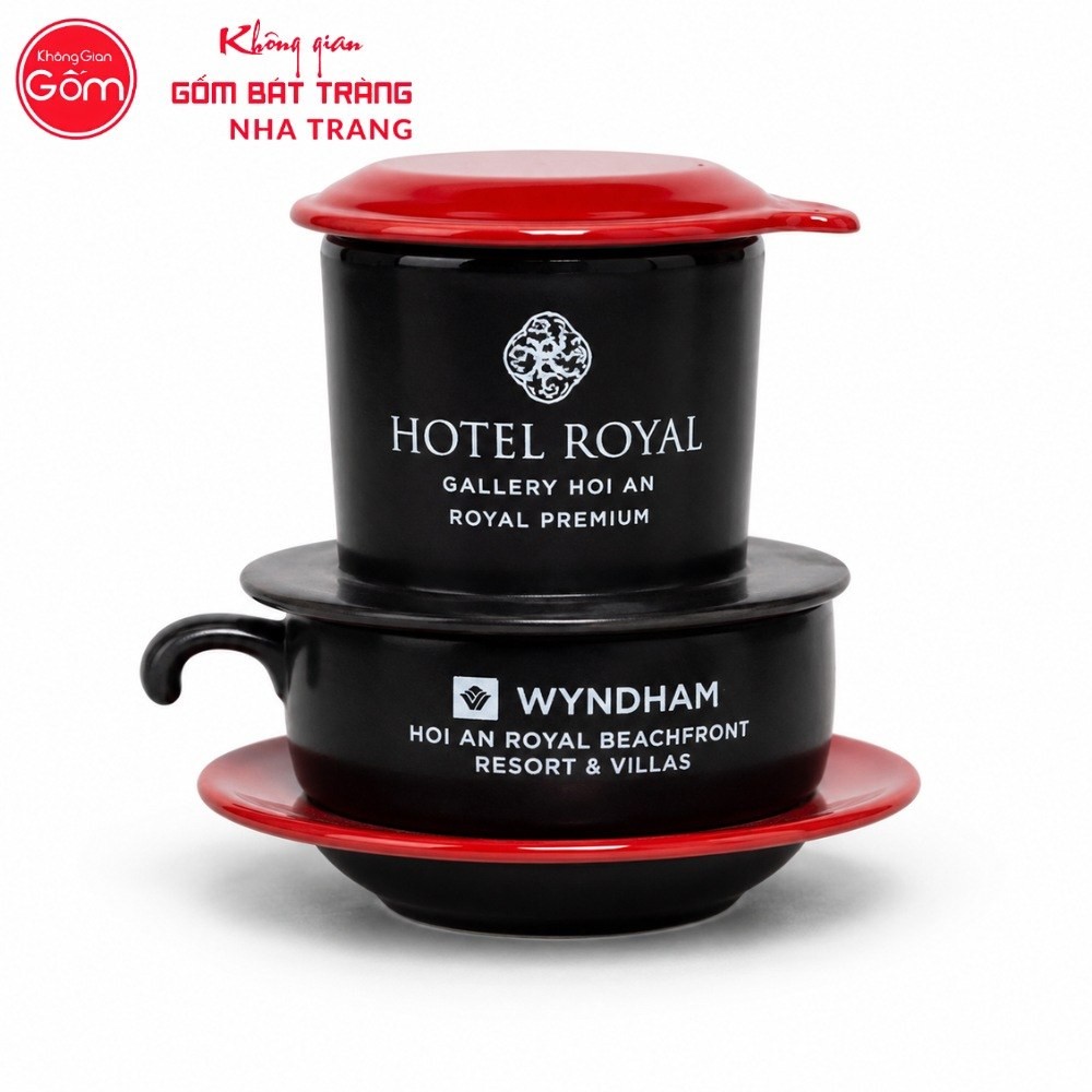 Bộ phin pha cafe quà tặng gốm sứ in logo màu đen nắp đổ NT-BPCF02 - Chi tiết 1