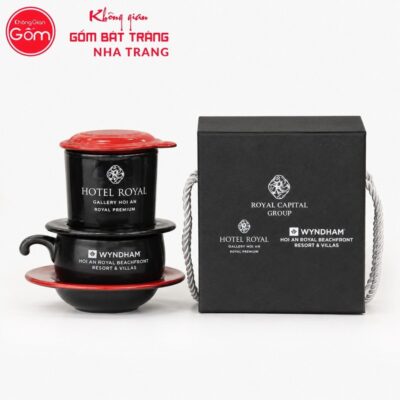 Bộ phin pha cafe quà tặng gốm sứ in logo màu đen nắp đổ NT-BPCF02 - Chi tiết 3