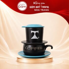 Bộ phin pha cafe quà tặng gốm sứ in logo màu đen nắp xanh dương NT-BPCF07 - Ảnh đại diện