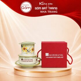 Bộ phin pha cafe quà tặng gốm sứ in logo màu xanh lá hoạ tiết hoa mai NT-BPCF01 - Ảnh đại diện
