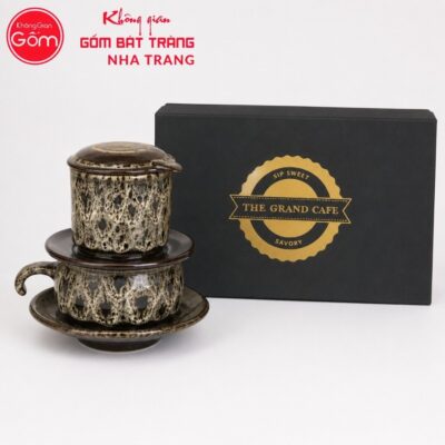 Bộ phin pha cafe quà tặng gốm sứ in logo men hoả biến màu nâu xám NT-BPCF03 - Chi tiết 2