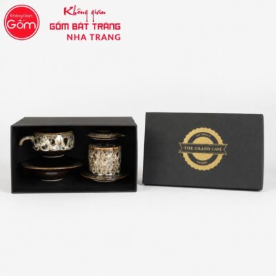 Bộ phin pha cafe quà tặng gốm sứ in logo men hoả biến màu nâu xám NT-BPCF03 - Chi tiết 3