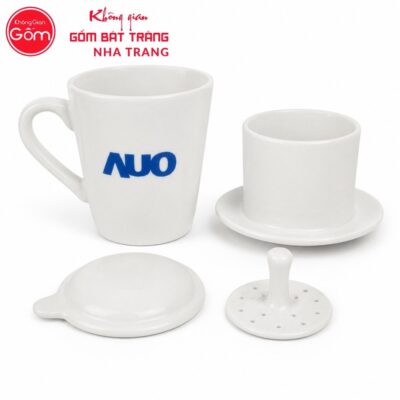 Bộ phin pha cafe quà tặng gốm sứ in logo men sứ trắng NT-BPCF04 - Chi tiết 2