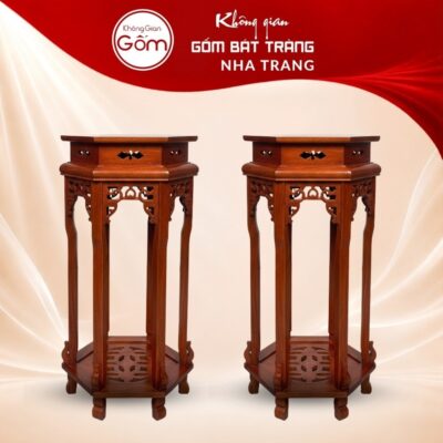 Cặp đôn gỗ mặt lục giác dạ chạm lọng mâm đáy khắc chữ Thọ cách điệu NT-ĐG06 - Ảnh đại diện