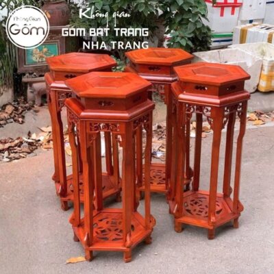 Cặp đôn gỗ mặt lục giác dạ chạm lọng mâm đáy khắc chữ Thọ cách điệu NT-ĐG06 - Chi tiết 3
