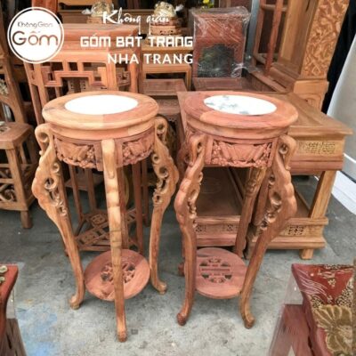 Cặp đôn gỗ mặt tròn chân cong chạm trổ tân cổ điển NT-ĐG06 - Chi tiết 1