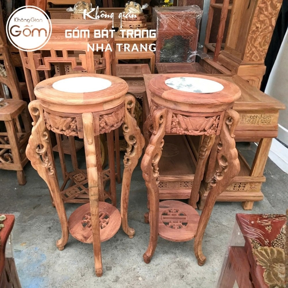 Cặp đôn gỗ mặt tròn chân cong chạm trổ tân cổ điển NT-ĐG06 - Chi tiết 1