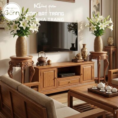 Cặp đôn gỗ mặt tròn chân cong chạm trổ tân cổ điển NT-ĐG06 - Chi tiết 4