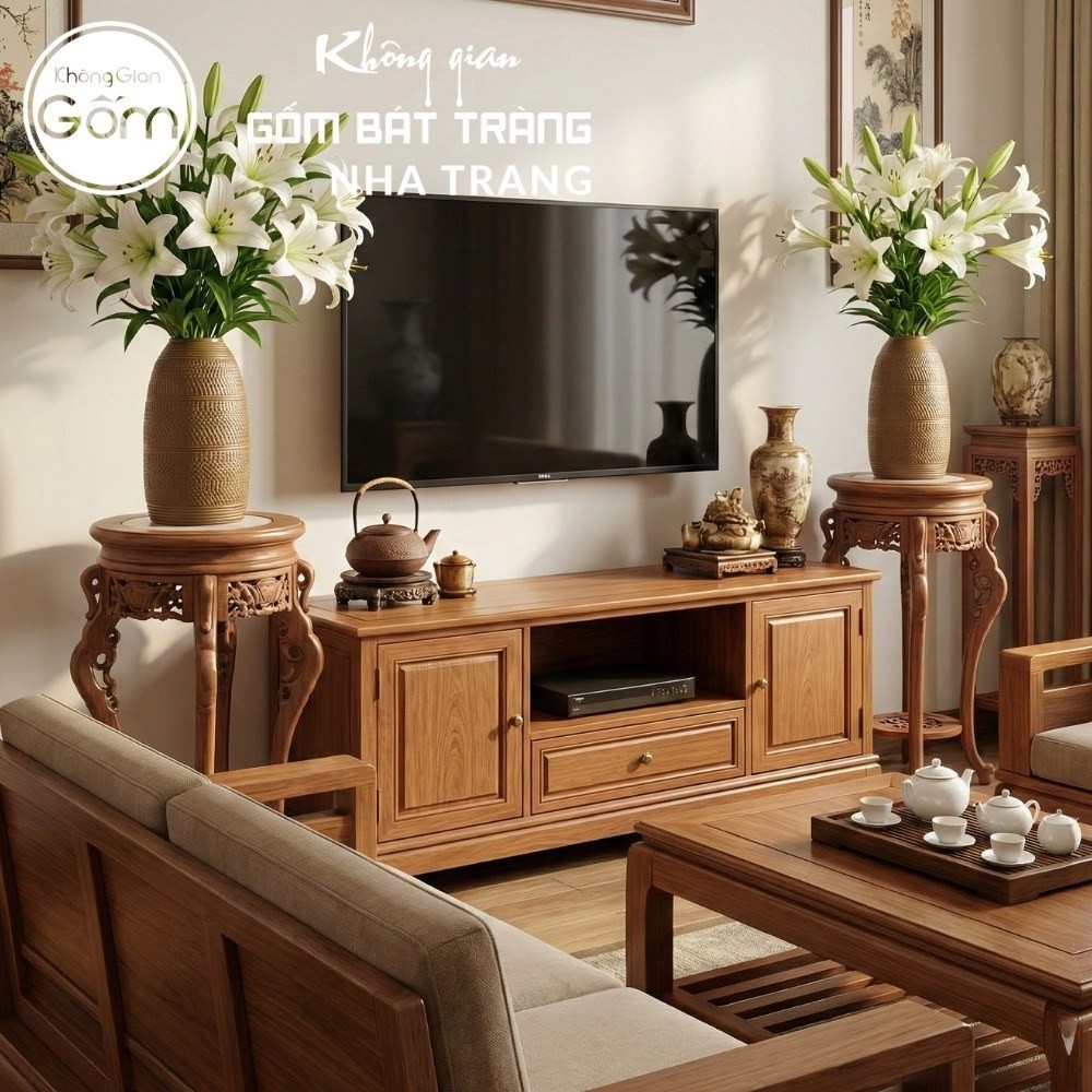 Cặp đôn gỗ mặt tròn chân cong chạm trổ tân cổ điển NT-ĐG06 - Chi tiết 4