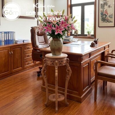 Cặp đôn gỗ mặt tròn chân cong chạm trổ tân cổ điển NT-ĐG06 - Chi tiết 5