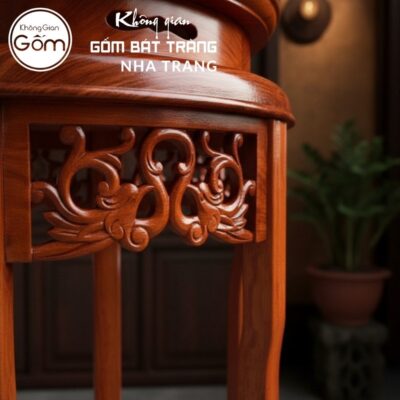 Cặp đôn gỗ mặt tròn dáng cao ngũ túc mâm đáy chạm khắc hoa mai NT-ĐG05 - Chi tiết 2