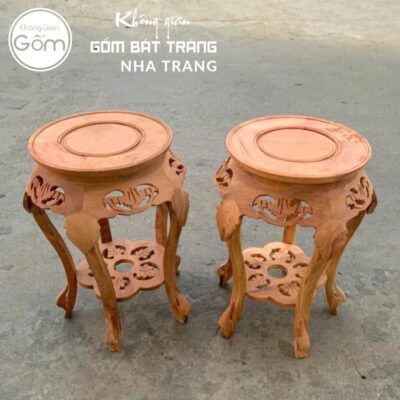 Cặp đôn gỗ mặt tròn ngũ túc dạ chạm lọng mâm đáy hoa mai NT-ĐG04 - Chi tiết 1