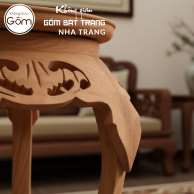 Cặp đôn gỗ mặt tròn ngũ túc dạ chạm lọng mâm đáy hoa mai NT-ĐG04 - Chi tiết 2