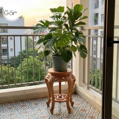 Cặp đôn gỗ mặt tròn ngũ túc dạ chạm lọng mâm đáy hoa mai NT-ĐG04 - Chi tiết 4