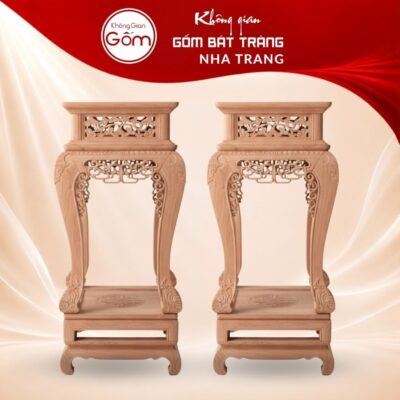 Cặp đôn gỗ mặt vuông dáng cao chân quỳ đế hộp chạm lọng chữ Thọ NT-ĐG03 - Ảnh đại diện