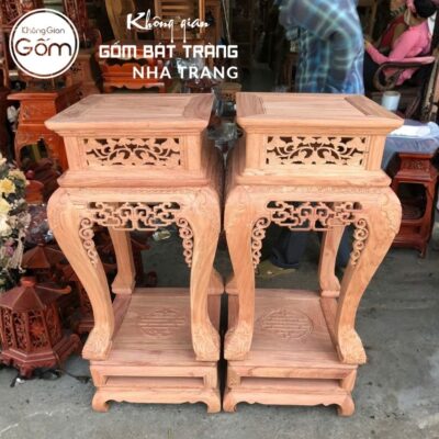 Cặp đôn gỗ mặt vuông dáng cao chân quỳ đế hộp chạm lọng chữ Thọ NT-ĐG03 - Chi tiết 2