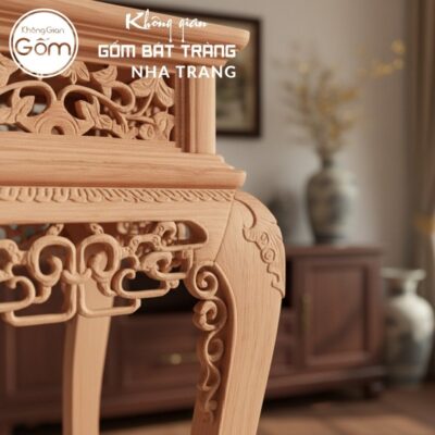 Cặp đôn gỗ mặt vuông dáng cao chân quỳ đế hộp chạm lọng chữ Thọ NT-ĐG03 - Chi tiết 3