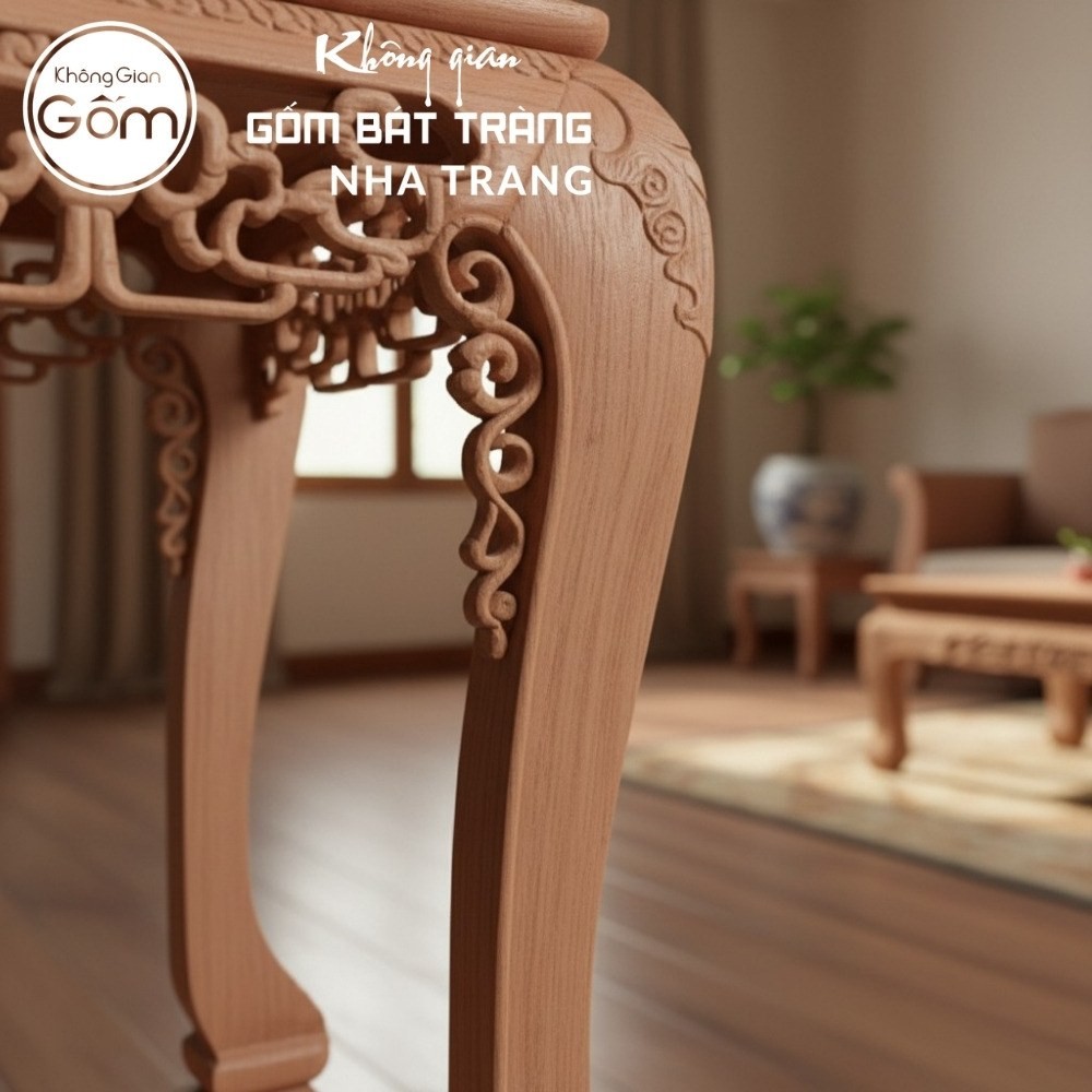 Cặp đôn gỗ mặt vuông dáng cao chân quỳ đế hộp chạm lọng chữ Thọ NT-ĐG03 - Chi tiết 4