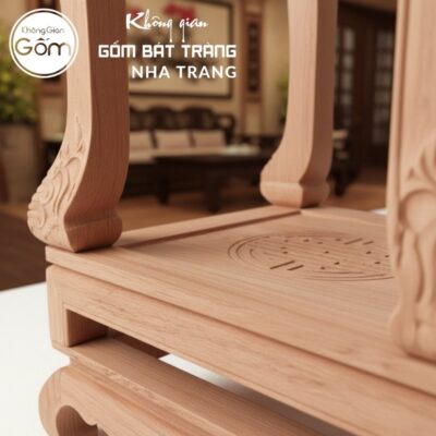 Cặp đôn gỗ mặt vuông dáng cao chân quỳ đế hộp chạm lọng chữ Thọ NT-ĐG03 - Chi tiết 5