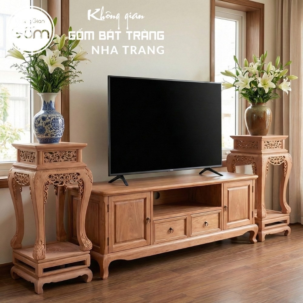 Cặp đôn gỗ mặt vuông dáng cao chân quỳ đế hộp chạm lọng chữ Thọ NT-ĐG03 - Chi tiết 6