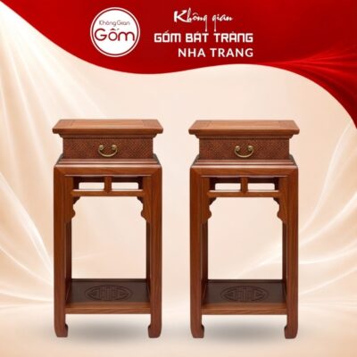 Cặp đôn gỗ mặt vuông dáng trụ thẳng dạ chạm triện khắc gấm tầng đáy chữ Thọ NT-ĐG01 - Ảnh đại diện
