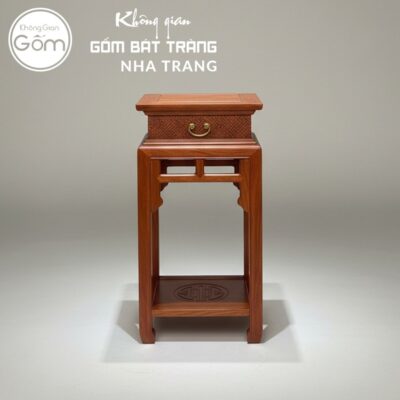 Cặp đôn gỗ mặt vuông dáng trụ thẳng dạ chạm triện khắc gấm tầng đáy chữ Thọ NT-ĐG01 - Chi tiết 1