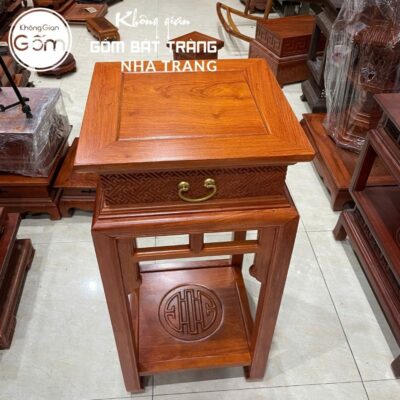 Cặp đôn gỗ mặt vuông dáng trụ thẳng dạ chạm triện khắc gấm tầng đáy chữ Thọ NT-ĐG01 - Chi tiết 2