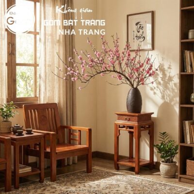 Cặp đôn gỗ mặt vuông dáng trụ thẳng dạ chạm triện khắc gấm tầng đáy chữ Thọ NT-ĐG01 - Chi tiết 3
