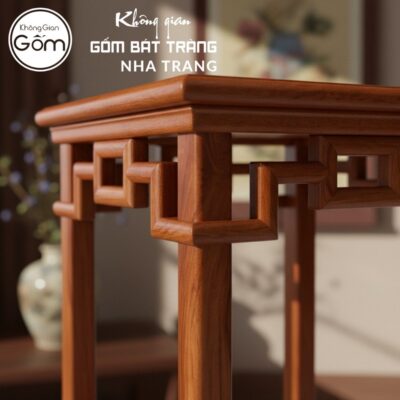Cặp đôn gỗ mặt vuông dạng trụ thẳng dạ chạm triện tầng đáy đặc NT-ĐG02 - Chi tiết 2