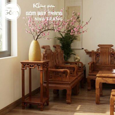 Cặp đôn gỗ mặt vuông dạng trụ thẳng dạ chạm triện tầng đáy đặc NT-ĐG02 - Chi tiết 4