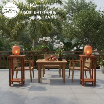 Cặp đôn gỗ mặt vuông dạng trụ thẳng dạ chạm triện tầng đáy đặc NT-ĐG02 - Chi tiết 6
