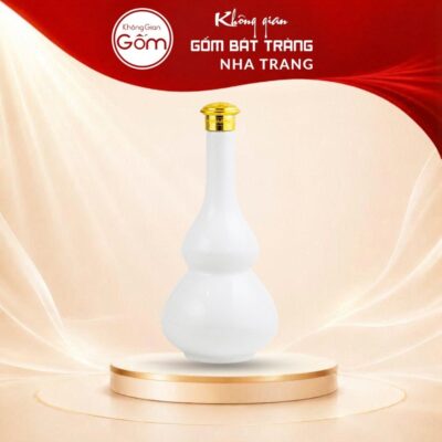 Chai rượu gốm sứ Bát Tràng dáng hồ lô màu trắng nắp vàng dung tích 500ml NT-NR01 - Ảnh đại diện