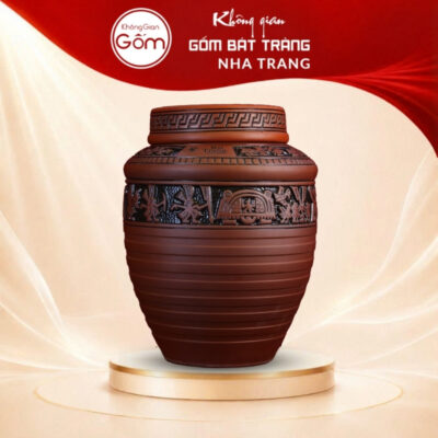 Chum ngâm rượu Bát Tràng khắc nổi hoa văn Đông Sơn Âu Lạc BT-CR07