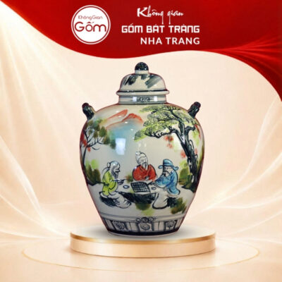 Chum ngâm rượu gốm sứ bức họa Tiên ông đánh cờ vẽ tay BT-CR08