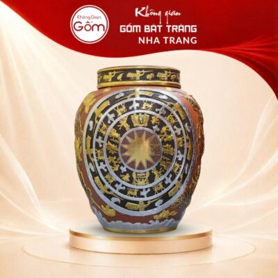 Chum sành ngâm rượu Bát Tràng hoạ tiết trống đồng đắp nổi dát vàng BT-CR06 - Ảnh đại diện
