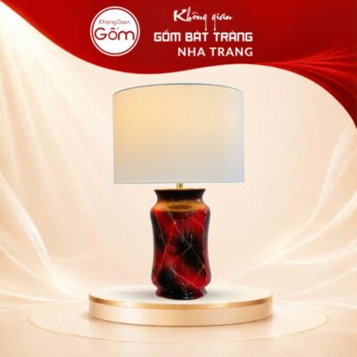 Đèn bàn để ngủ gốm sứ men đỏ loang hỏa biến cao 56cm NT-DN02
