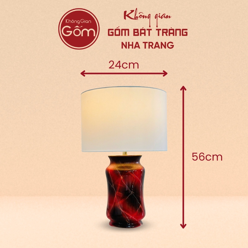 Đèn bàn để ngủ gốm sứ men đỏ loang hỏa biến cao 56cm NT-DN02 - Ảnh 2