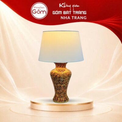 Đèn ngủ để bàn Bát Tràng men hỏa biến gấm vàng cao 50cm NT-DN05