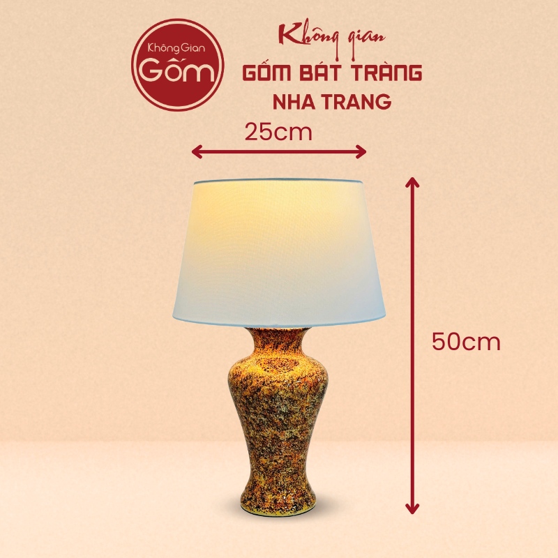 Đèn ngủ để bàn Bát Tràng men hỏa biến gấm vàng cao 50cm NT-DN05 - Ảnh 2