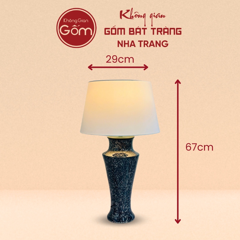 Đèn ngủ để bàn Bát Tràng men hỏa biến tinh vân lam NT-DN01 - Ảnh 2