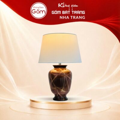 Đèn ngủ để bàn Bát Tràng men hỏa biến vàng loang dáng tròn NT-DN07