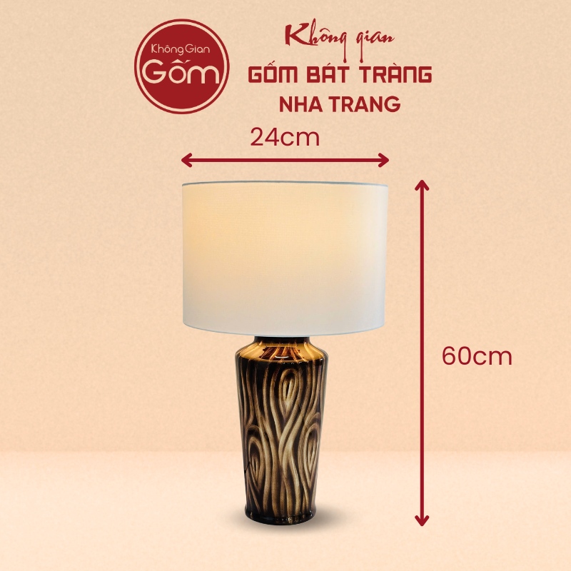 Đèn ngủ để bàn gốm sứ men hỏa biến nâu vân gỗ 60cm NT-DN08 - Ảnh 2