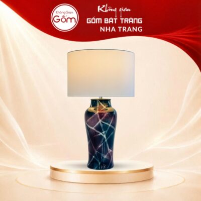 Đèn ngủ để bàn gốm sứ men hỏa biến xanh tím thiên hà cao 64cm NT-DN06