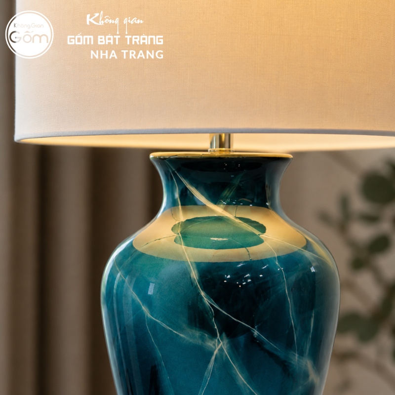 Đèn ngủ để bàn gốm sứ vân ngọc loang hỏa biến cao 61cm NT-DN03 - Ảnh 4