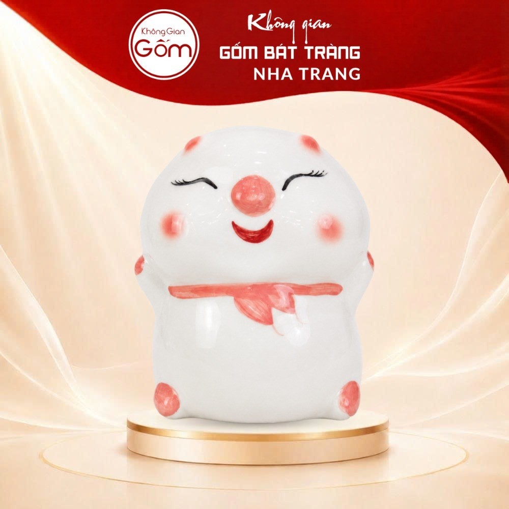 Heo đất Bát Tràng má bánh bao màu trắng NT-HĐ06