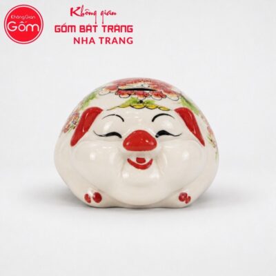 Heo Đất Bát Tràng Mắt Híp Bụng Phệ Dáng Nằm Màu Trắng Hoạ Tiết Vẽ Tay NT-HĐ07 - Chi tiết 1