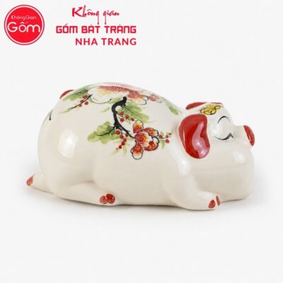 Heo Đất Bát Tràng Mắt Híp Bụng Phệ Dáng Nằm Màu Trắng Hoạ Tiết Vẽ Tay NT-HĐ07 - Chi tiết 2